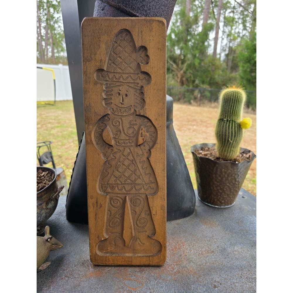 VTG Large Hand Carved‎ Wooden Speculaas Cookie Mold Dutch Boy Springerle 17.5"